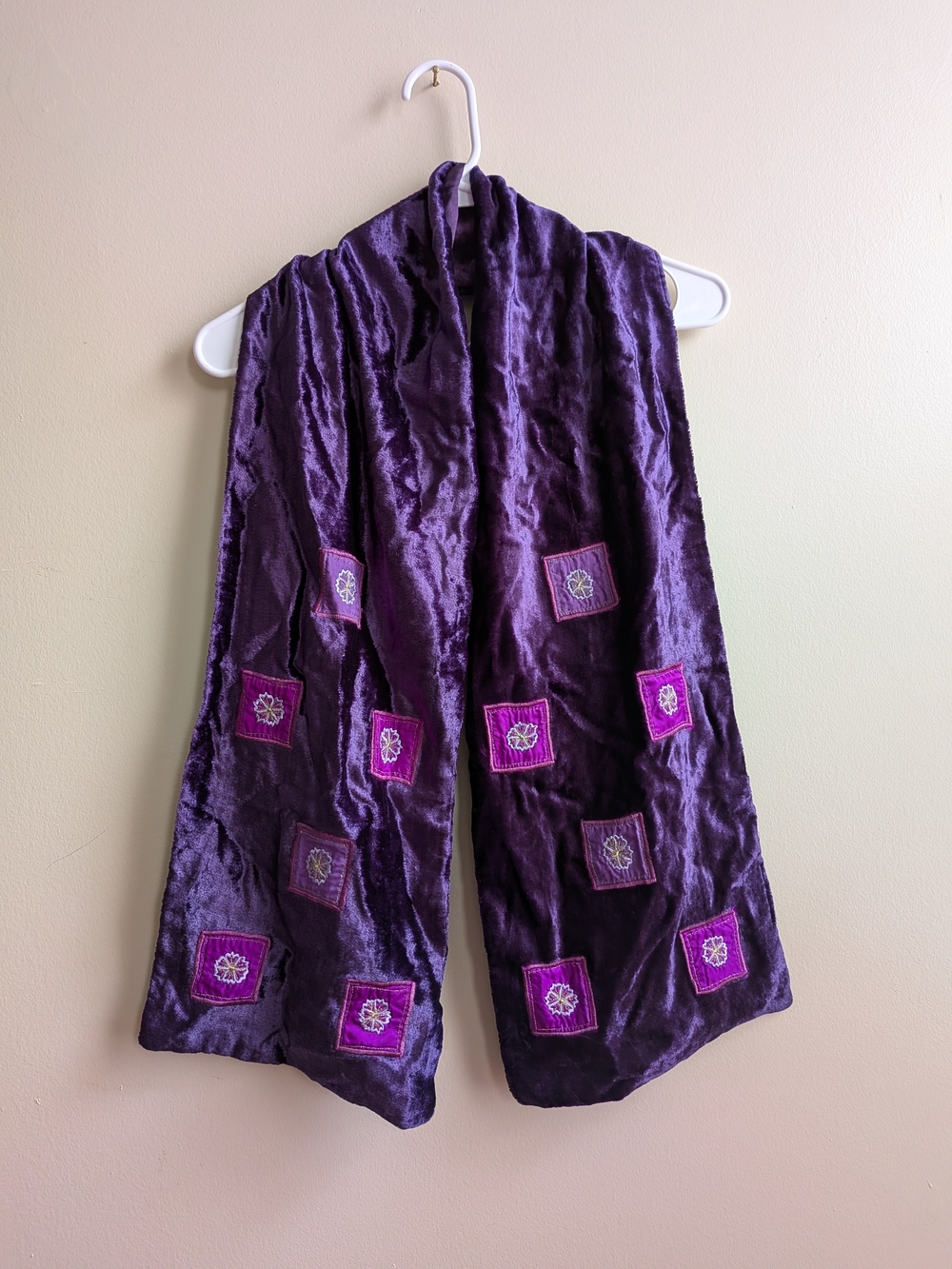 Alexia Crawford Velvet Embroidered Purple Scarf